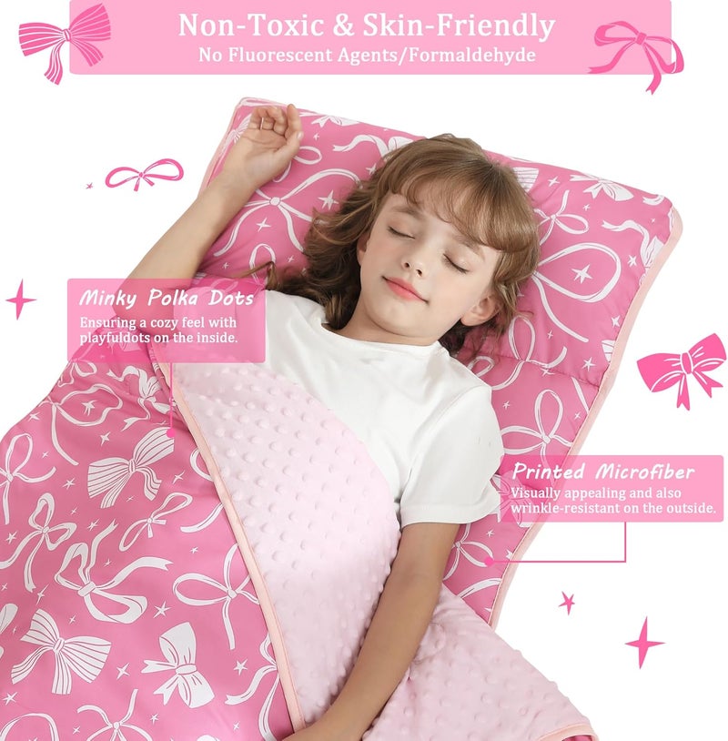 lasoftan Toddler Nap Mat for Preschool 50''x30'' Sleeping Mat with Removable Pillow and Minky Blanket for Kids Ages 3-7 Roll Up Soft Sleeping Bag for Boys Girls Kindergarten Daycare Sleepover - Image 2